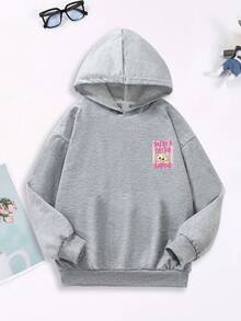 大學風可愛女孩連帽衫，亮片餃子卡通正反面印花，柔軟保暖秋冬校園上衣 - 灰色 - 查看 2