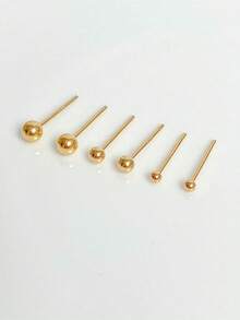 Anting Tusuk Manik Bulat Minimalis Fashion Anting Mini Kecil Anting Tusuk untuk Pria dan Wanita - Yellow Gold - View 5