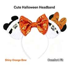 Disney Orange Sequin Bow Mickey Ears Headband, Vintage Halloween Mummy Design, Fabric Wrapped Sequin Accessory, Halloween Parade And Theme Party Cosplay Photo Prop - Style 1 - View 10