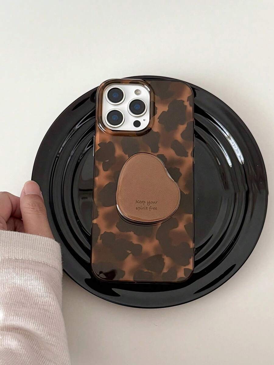 Ins Style Premium Amber Stand Phone Case, Compatible With IPhone 15 Pro Max, Apple 14 Pro, 13, 12 Pro, 11, Autumn/Winter Creative Women's Apple 14 Protective Shell - Brown - View 1