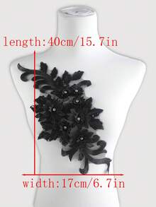 1 件 3D 刺绣串珠贴花，网眼蕾丝缝纫饰边，适用于婚纱、舞台服装，尺寸：39 厘米长 x 16 厘米宽 - 黑色 - 查看 6