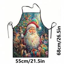 1pc Christmas Santa Claus, Christmas Bell, Christmas Snowflake, Christmas Reindeer, Christmas Tree, Christmas Snowman, Christmas Penguin, Christmas Cartoon Animal Pattern Chef Apron, Apron, Suitable For Home Decor And Kitchen Use. Made Of 100% Polyester Material, Designed As Sleeveless Style, Perfect For Home Kitchen, Outdoor BBQ Cooking. This Printed Apron Is Unisex, Machine Washable And Reusable, An Essential Kitchen Item - Multicolor - View 10