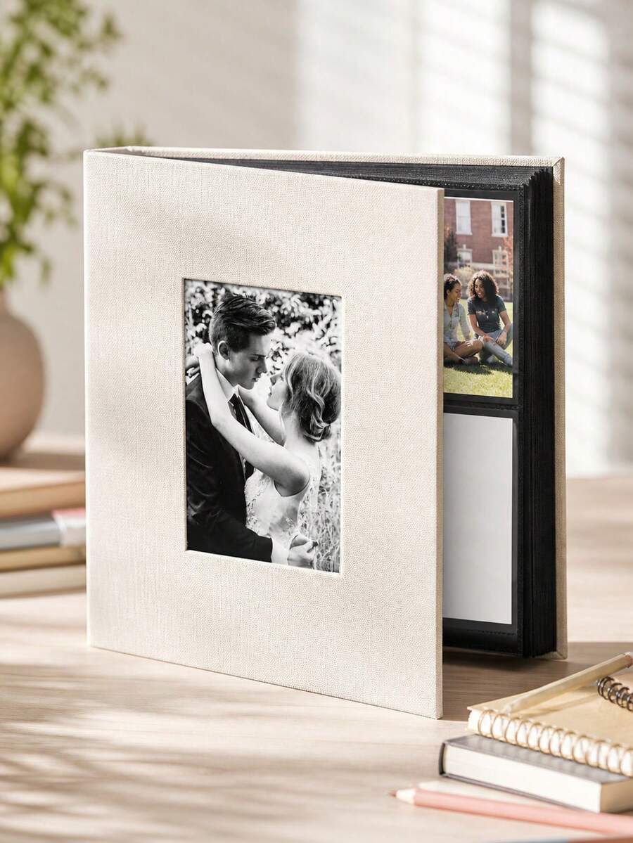 1pc Linen Cover 4x6 Photo Album, 200 Pockets, Pocket Design, Photo Protection, Back To School, School Supplies - D-Multicolor - View 1