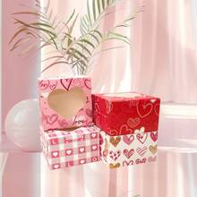 10Pcs 4.02*4.02*2.56in Sturdy Foldable Square Cardboard Gift Boxes, Heart Printed Pattern Favor Containers With Heart Cut-Out Clear Transparent Window, 4 Styles Available Packaging Boxes For Valentine's Day Party Candy Cookie Dessert Gift Wrapping - View 7