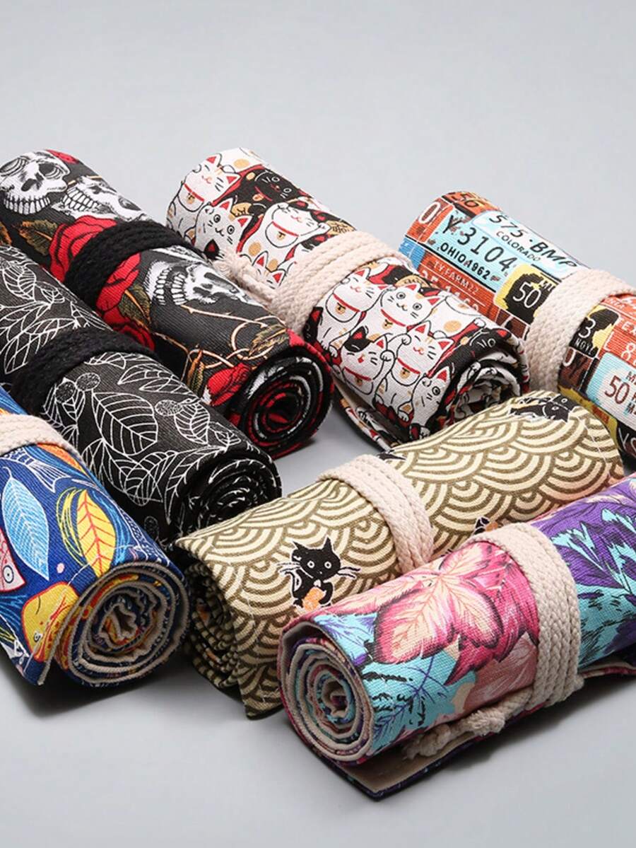 1pc Large Capacity Artist Colored Pencil Storage Roll, Multi-Slot Large Capacity Colored Pencil Storage Bag, Portable Canvas Pencil Roll, For Drawing Pens And Sketching Tools - Single Piece - View 1