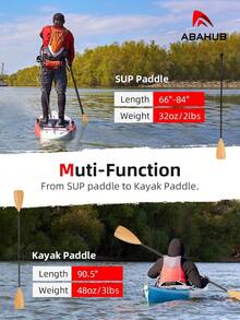 Abahub 3/4-Piece Adjustable SUP Paddle, Lightweight Aluminum Alloy Shaft |   68-84",Plastic Nylon Blade,Durable Paddleboard Paddle,Black/Blue/Green/Orange/Red/Yellow - 4 Pcs-clear Wood Print - View 2