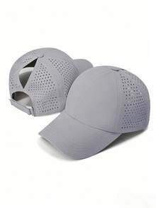 1 pieza Gorra de béisbol de malla transpirable de secado rápido de unicolor con cola de caballo y visera de pato ajustable - Gorra de béisbol de secado rápido para coleta - Ver 18