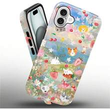 Case Compatible With IPhone 16, Hybrid 2-Layer Hard Shell Protection Case, Shockproof Protective Tough Phone Cover For IPhone 16, Rabbit Strawberry And Flower - 白色 - 查看 3