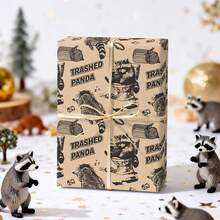 1 Roll - 58*23inch - Funny Raccoon- Drunk Trash Panda Gift Wrap On Natural Kraft Background - 1 Roll - 58*23inch - View 5