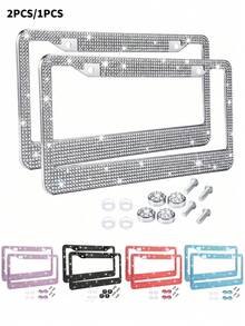 Sparkling Rhinestone License Plate Frame Unisex - Sparkling Diamond Car License Plate Holder Cover, With Glitter Crystal Screw Caps, Stainless Steel Material, Handmade Vehicle License Plate Frame. Available In 1pc Or 2pcs. - Style B - View 11