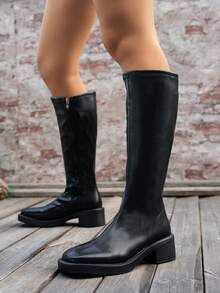 Women's Tall Boots, New Autumn/Winter Knee-High Riding Boots, Mid-Heel Fashion Slim-Fit Boots - Black - View 4