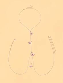 1pc Starburst Crystal Body Chain, Y-Shaped Rhinestone Star Chest Chain, Sexy Party Body Jewelry For Women - Geometry - View 11