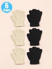 6 Pairs Children Boys Solid Color Knitted Elastic Warm Gloves, Ribbed Cuff, Flexible Five-Finger Warm Gloves, Suitable For Boys School Daily Winter Outdoor - 6 Pairs - View 3