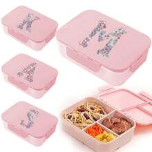3-Compartment Travel Bento Lunch Box With Flip Lid, Leak-Proof Portable Meal Container For Outdoor Activities, Breakfast And Meal Prep, Kitchen Accessory, Camping Essential, Rose Flower With 26 Alphabet Initials Pattern - Pink - View 1
