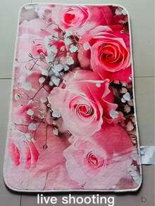 1 PC, Pink Rose Living Room Carpet, Floral Pattern Indoor Rug, Suitable For Entryway, Hallway, Bedroom, Living Room, Laundry Room, Washable Decorative Carpet, Suitable For Living Room, Bedroom, Entryway, Kitchen, Study, Bathroom Decorative Carpet, Door Mat, Small Rug, Welcome Mat, Carpet, Rug, Outdoor Door Mat, Kitchen Carpet, Home Decor - Multicolor - View 12