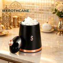 Myrothcane 3Pcs Elegant Matte Black Rose Gold Trim Airtight Storage Canister Set, Coffee Tea Sugar Sealed Jars, Metal Food Containers With Lid, Modern Kitchen Countertop Organizer - Gold - View 8