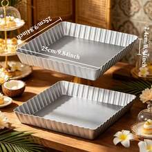 1/2 buah Cetakan Persegi Panjang Aluminium dengan Dasar Bergelombang, Piring Pai Asin dengan Pinggiran Krisan Prancis Persegi, Cetakan Pai Buah Persegi Panjang Anti Lengket, Cocok untuk Memanggang, Perlengkapan Dapur Buatan Tangan, Cocok untuk Natal dan Acara Khusus - Perak - View 4