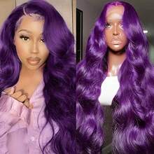 13X4 Purple Long Body Wave Lace Front Wig 26" Long Wavy Wigs Glueless Free Part 180% Density Violet Purple Wavy Hair With Adjustable Straps & Combs Heat Resistant Loose Wave Synthetic Hair Replacement Wigs For Women Perfect For Daily Wear Parties - 紫色 - 查看 1
