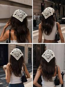 1 pieza Pañuelo de cabeza de punto con calavera y triángulo estilo calle Y2K, hueco y transpirable, con lazo, accesorio de cabello personalizado para mujer, estilo calle, chica hot, subcultura, accesorio para fotos, disfraz de fiesta de Halloween - Multicolor - Ver 3