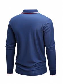 Men's Spring/Autumn Daily Commute Fashion Casual Minimalist Business Style Turn-Down Collar Long Sleeve Polo Shirt - Navy Blue - View 3