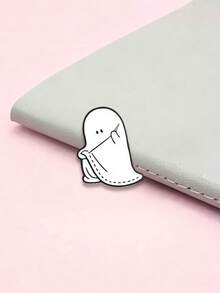Sewing Ghost Enamel Pin Halloween Cartoon Spirit Sewing Cloth Brooch Fun Quirky Decor Badge - White - View 6
