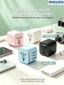 PHILIPS SPB1013B/93 Universal Travel Adapter, Multi-Country Plug Converter, EU/US/UK/AU Standards, Compact & Portable - Multicolor - View 11