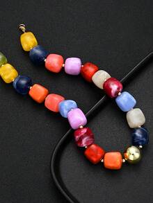 1pc Fashionable Minimalist Bohemian Colorful Chunky Beaded Necklace For Women, Summer Beach Vacation Date Party Holiday Birthday Gift, Versatile For Daily Wear (Randomly Matched Colorful Beads) - Multicolor - View 3