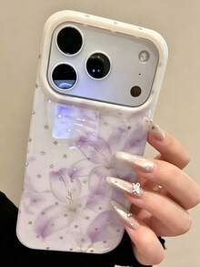 Aesthetic Cute Floral Pattern Laser Glitter Phone Case Compatible With IPhone 17ProMax 17Pro 17 16ProMax 16Pro 16 15 14 13 Pro Max, Fashion Star Soft Back Cover, Gift - Mauve Purple - View 3