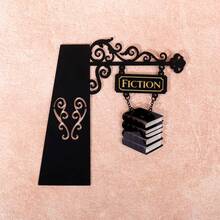 1pc 2D Flat Metal Material Bookshelf Divider, Bookshelf Decoration, Home Library Decor, Book Gift, Library Organizer Book Tavern Sign, Bookshelf Decor, Book Gift, Library Organizer, Book Decor Sign. "Horror" Theme. - Black - View 9