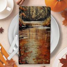 2/4/48pcs Autumn Series Autumn Stream Oil Painting Pattern Printed Kitchen Towels - Super Soft, Highly Absorbent Polyester Tableware And Hand Towels, Perfect For Holiday Decor, Kitchen Decor, Party Decor. - Multicolor - View 7