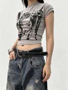 1pc Studded Decor Pin Buckle Wide Belt, Vintage Punk Waist Belt For Jeans Skirt, Y2K Streetwear Fashion Accessory - A - View 2