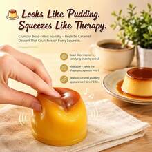 1pc-Cute Pudding Squishy Toy Soft Slow Rising Stress Relief Squeeze Fidget Toy - Yellow - Pudding Handmade Squishy Ball - View 3