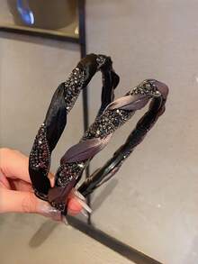 1 Piece Of Retro French Rhinestone Black Hair Headband With High-End And Versatile Hair Styling, Suitable For Daily Halloween And Christmas Outings - Multicolor - View 3