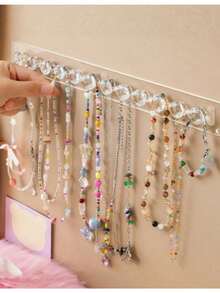 1pc Jewelry Storage Rack Necklace Bracelet Earring Ring Hanging Rack Transparent/Pink Wall-Mounted Vanity Mirror Cabinet Jewelry Display Stand - Clear - View 1