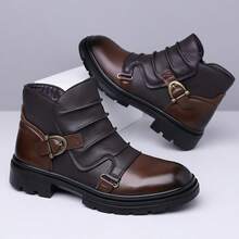 Men's British Retro Work Boots - Short Ankle Zipper Closure, Round Toe & Chunky Sole For All-Season Casual Wear - Brown - View 3
