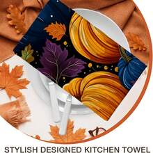2/4/48pcs Autumn Series Deep Blue Contrast Pumpkin Pattern Printed Kitchen Towels - Ultra Soft, Highly Absorbent Polyester Tablecloths And Hand Towels, Perfect For Holiday Decor, Kitchen Decor, Party Decor. - Multicolor - View 8
