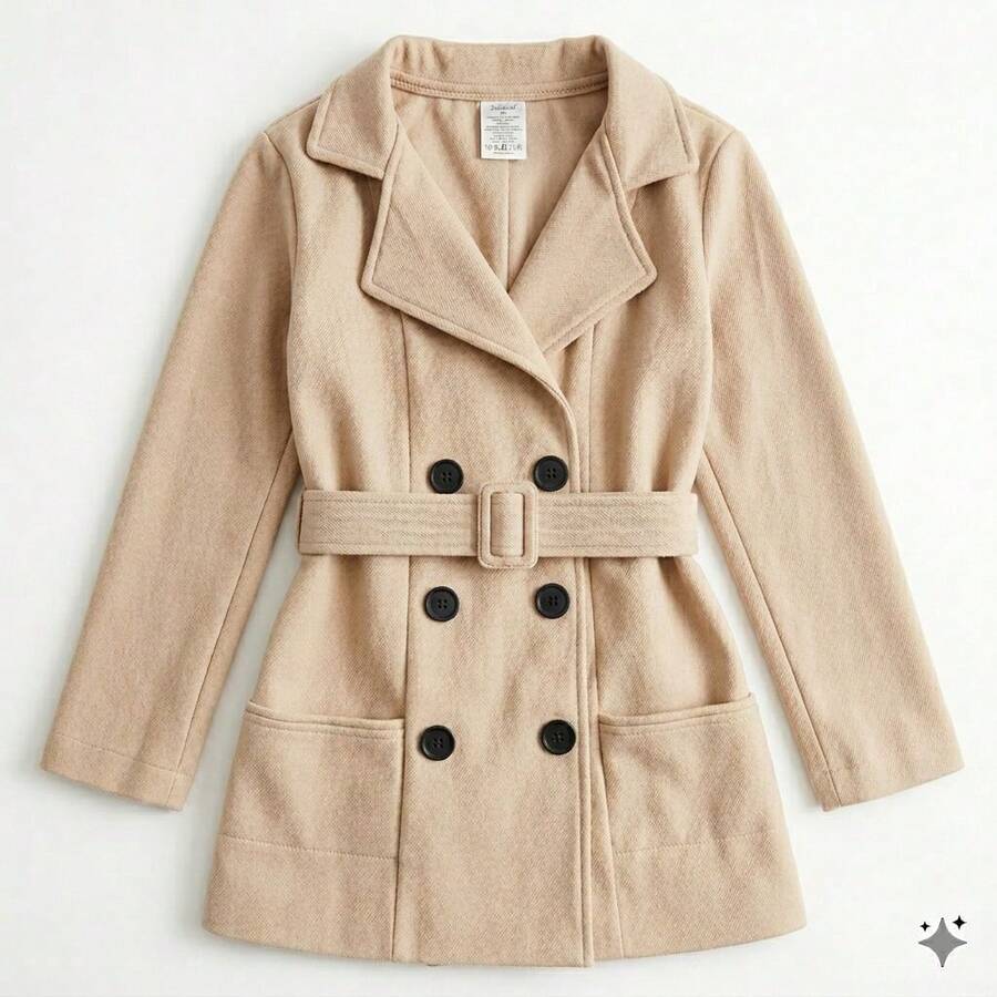 Women's Polyester Overcoat With Buttons - Winter Fashion - 米色 - 查看 1