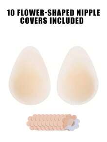 1 Pair (2 Pairs) Water Drop Shaped Self-Adhesive Silicone Breast Pads, Long-Lasting Adhesion, Hypoallergenic, Washable, Invisible Lifting Breast Support Pads (Includes 10 Flower Nipple Covers) - Multicolor - View 9