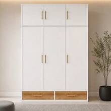 3-Door Wardrobe With Top Shelf, Bedroom Wardrobe - 白色 - 查看 6