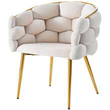 Set Of 4 Dining Chair, Beige Velvet Bubble Style - 米色 - 查看 8