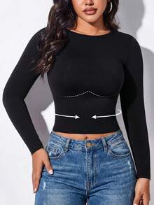 Women's Basic Long Sleeve Fitted Blouse - Black - View 3