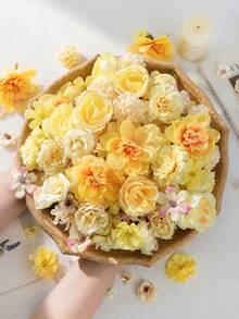 100件/50件人造花頭，大中小型仿真花，迷你雛菊花頭，秋季花卉裝飾，適用於房間裝飾、婚禮手工、桌面牆面裝飾、家居、牆面裝飾、派對、生日禮物 - 黃色 - 查看 6