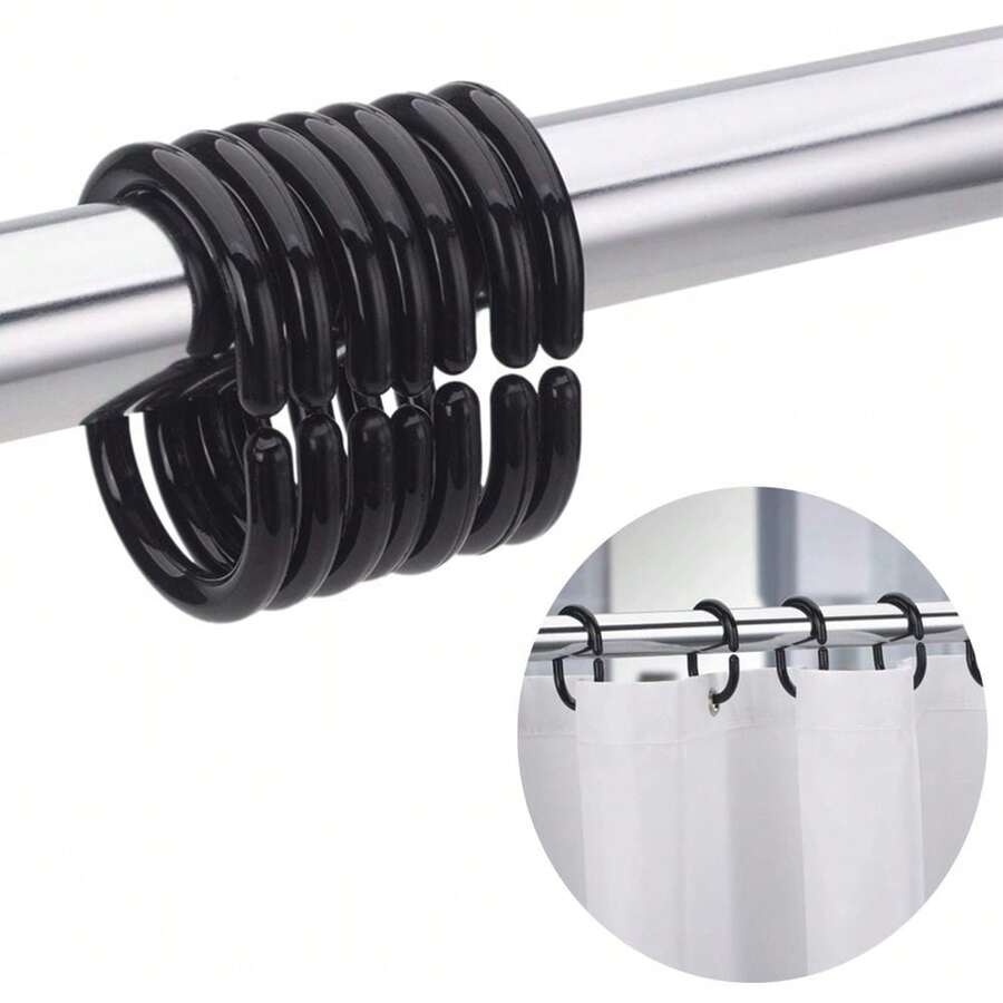 12PCS Plastic Curtain Hooks Shower Bathroom Curtain Rings Hooks For Bathroom Shower Rod - Multicolor - View 1