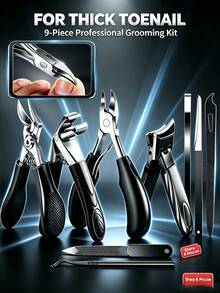 Men's 1-9 Piece Heavy Duty Nail Clipper Set - - Includes Nail Clippers, Trimming Tools, Foot Scraper, Pusher - - Classic Black Handle, Suitable For Men, Women And Elderly - Multicolor - View 13