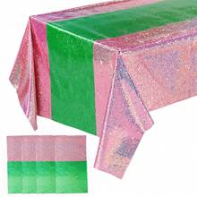 2/4pcs Laser Pink Green Patchwork Disposable Plastic Tablecloth Party Decoration Plastic Rectangular Tablecloth Birthday Wedding Bachelor Anniversary Party Supplies 54x108inch - Multicolor - View 8