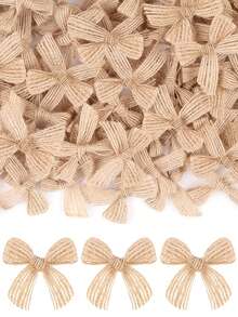 100pcs Mini Burlap Bows For DIY Crafts, Rustic Jute Ribbon Bows For Christmas Tree Wreath, Small Gift Wrapping Bowknots, Farmhouse Party Decor - 4.5cm X 4cm X 1cm - View 2