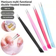 1pc/4pcs Double-Ended Nail Art Tweezers With Silicone Presser - Precise Rhinestone Application Tool, Durable And Easy-To-Use Odorless Nail Art Tool, Suitable For Nail Art Enthusiasts - Tweezers - View 1