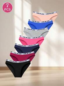 7pcs/Pack Contrast Color Pure Cotton LOVE Webbing Women's Panties, Sporty Casual Triangle Briefs, Soft & Comfortable Bodycon Women's Underwear - Multicolor - View 4