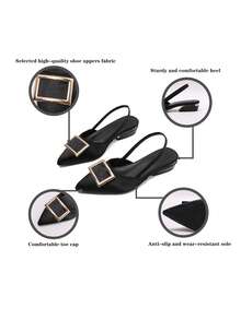 Factory Direct Premium Women's Closed-Toe Sandals, Spring/Summer French Romantic Pointed Toe Low Heel Slingback Shoes - Black - View 7