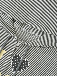 Sweatshirt Wanita American Vintage Motif Garis Hati Berkerudung, Jaket Sweatshirt Longgar Desain Baru Musim Gugur - Hitam dan Putih - View 4
